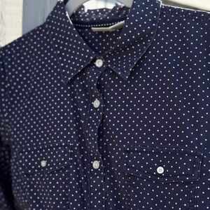 Vintage L.L. Bean Shirt Women’s XL X-Large Navy Polka Dot Button-Up Cotton